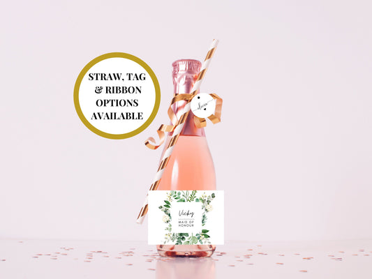 Floral Maid of Honour Prosecco Bottle Label/ Eucalyptus Personalised Waterproof Sticker/ Greenery Bridesmaid Hen Party Box Filler/ A11