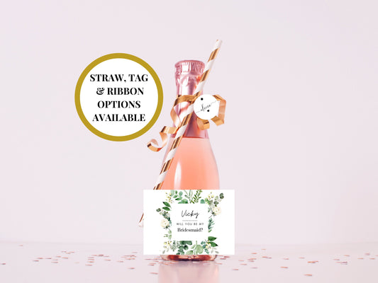 Be My Bridesmaid Prosecco Bottle Label/ Floral Eucalyptus Personalised Waterproof Sticker/ Greenery Bridesmaid Hen Party Box Filler/ A11