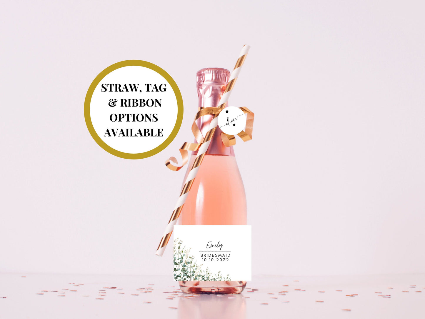 Bridesmaid Mini Wine Bottle Label/ Personalised Botanical Small Champagne Bottle/ Greenery Wine Sticker/ Floral Proposal Sticker Label/ A11