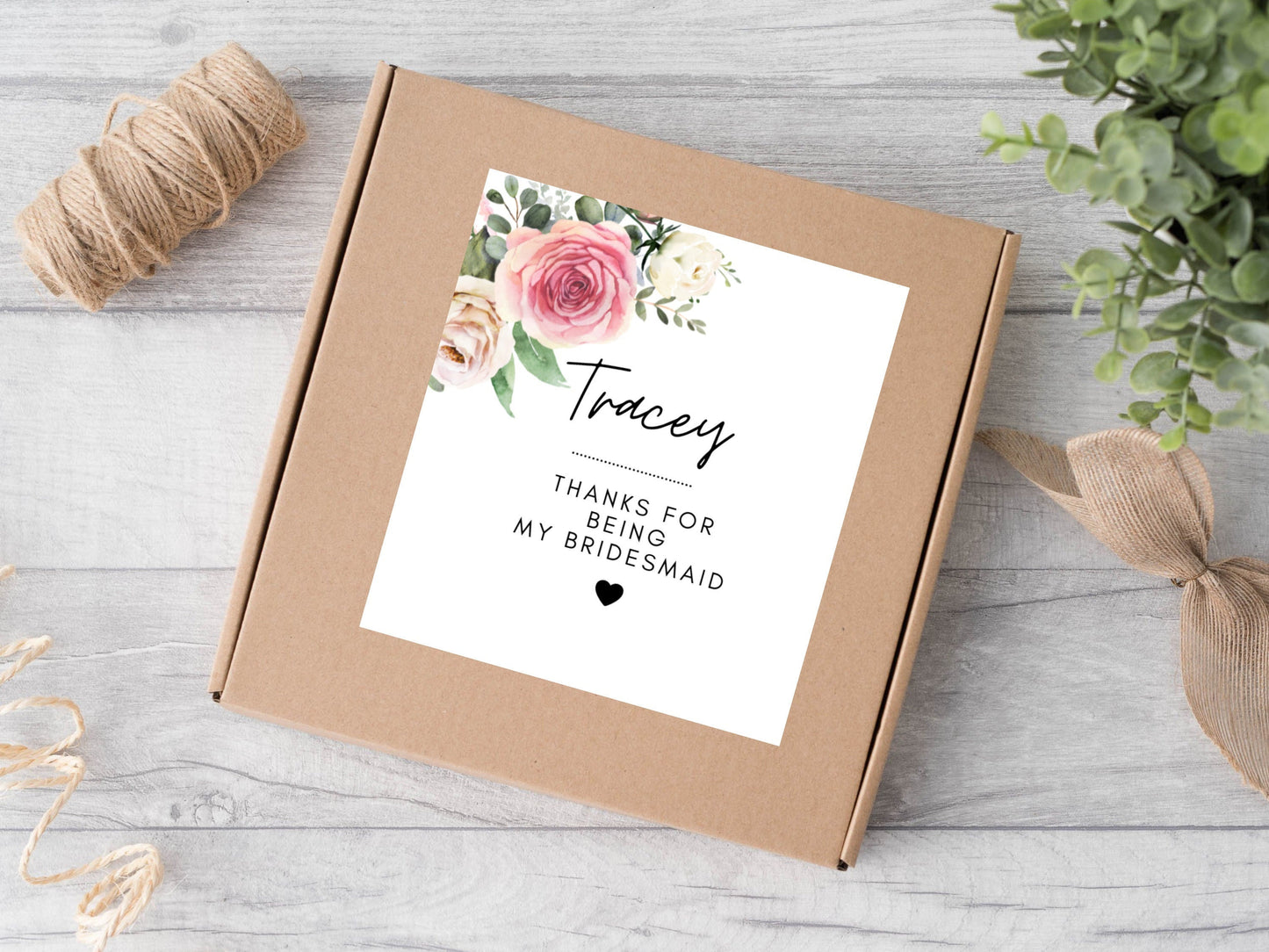 Personalised Thanks for Being My Bridesmaid Gift Box Label/ Botanical Pink Gift Bridesmaid Sticker/ Rose Bachelorette Label/ A05/ A43