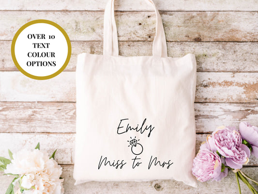 Personalised Miss to Mrs Tote Bag/ Gift for Bride to Be/ Mrs to Be/ Wifey to Be/ Bridal Party Bag/ Bridal Shower Gift/ Hen Party Bag