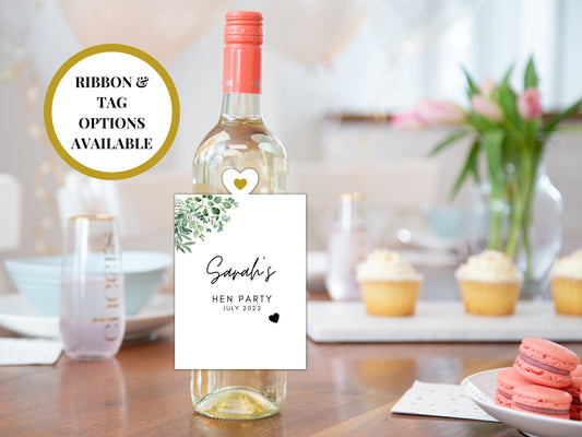 Hen Party Wine Bottle Label/ Personalised Eucalyptus Botanical Hen Do Wine Sticker/ Floral Greenery Hen Party Waterproof Sticker Label/ A11