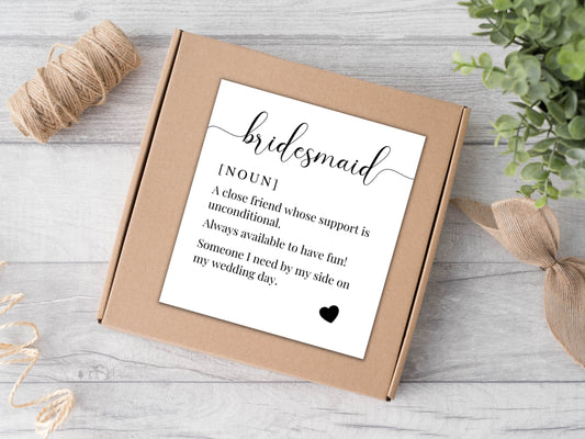 Bridesmaid Definition Gift Box Label/ Monochrome Wedding Proposal Label/ Hen Do Gift Bag Sticker/ Simple Maid of Honour Candle Label/ A05