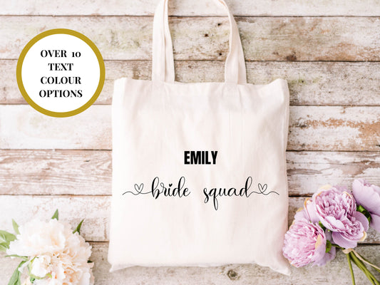 Personalised Bride Squad Tote Bag/ Gift for Bridesmaids/ Wedding Mrs to Be/ Wifey to Be/ Bridal Party Bag/ Bridal Shower Gift/ Hen Party Bag