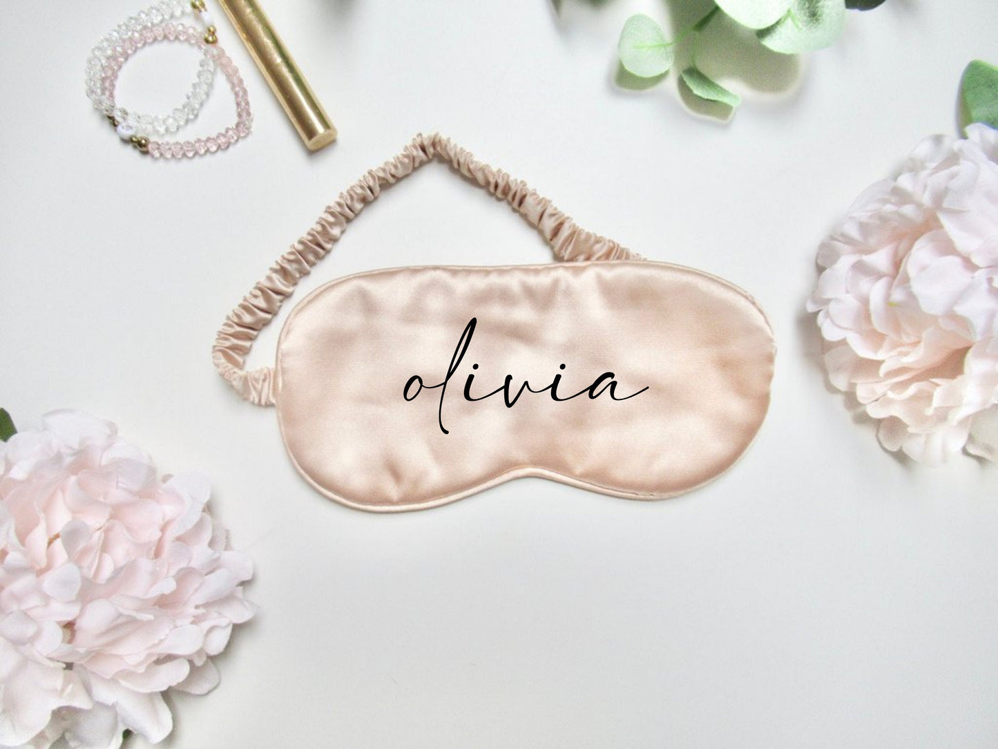 Rose Gold Satin Eye Mask/ Rose Gold Theme Hen Party Favours/ Personalised Sleep Mask/ Gift for Her/ Bridal Gift/ Bridal Shower Blindfold