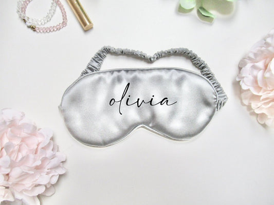 Silver Satin Eye Mask/ Silver Theme Hen Party Favours/ Personalised Sleep Mask/ Gift for Her/ Bridal Shower/ Bachelorette Blindfold Gift