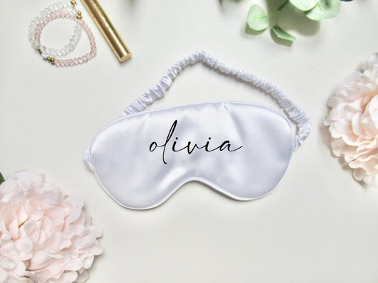 White Satin Eye Mask/ White Theme Hen Party Favours/ Personalised Sleep Mask/ Gift for Her/ Bridal Shower/ Bachelorette Blindfold Gift