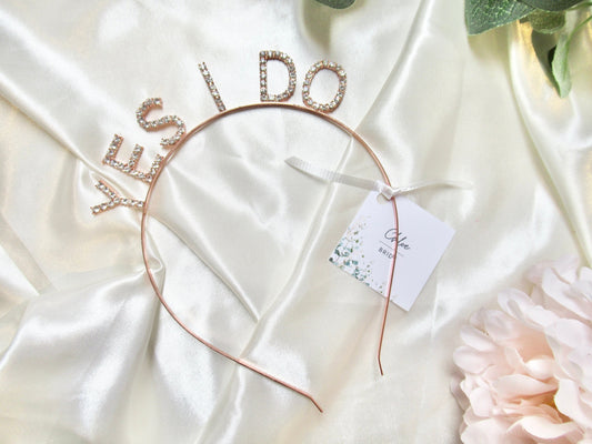 Rose Gold Diamante Yes I Do Hairband/ Rose Gold Crystal Hen Party Accessory/ Rose Gold Bride Headband/ Rose Gold Sparkly Bridal Headband