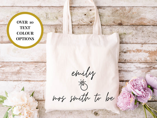 Personalised Mrs to Be Hen Tote Bag/ Gift for Bride to Be/ Mrs to Be/ Wifey to Be/ Bridal Party Bag/ Bridal Shower Gift/ Hen Party Bag