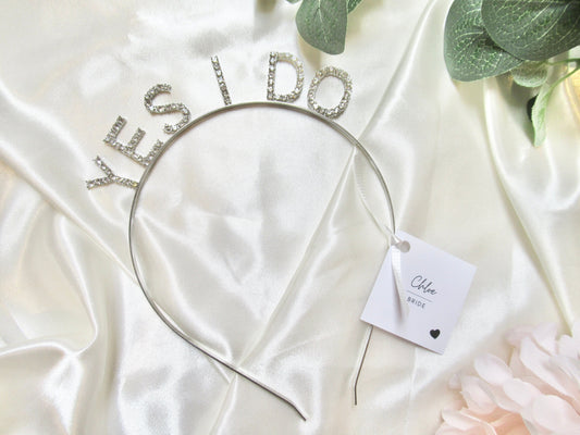 Silver Diamante Yes I Do Hairband/ Silver Crystal Classy Hen Party Accessory/ Silver Bride Headband/ Silver Sparkly Bridal Headband