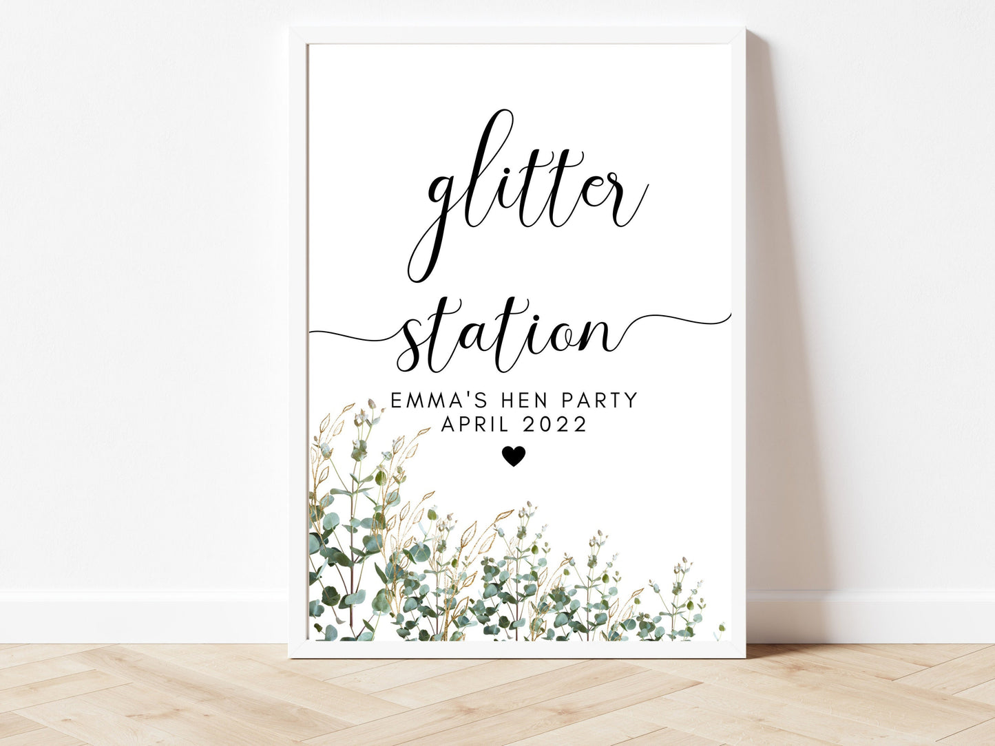 Glitter Station Print/ Eucalyptus Kiss the Miss Goodbye/ Greenery Cocktail/ Floral Selfie Station/ Bride to Be Party Sign/ Hen Decor