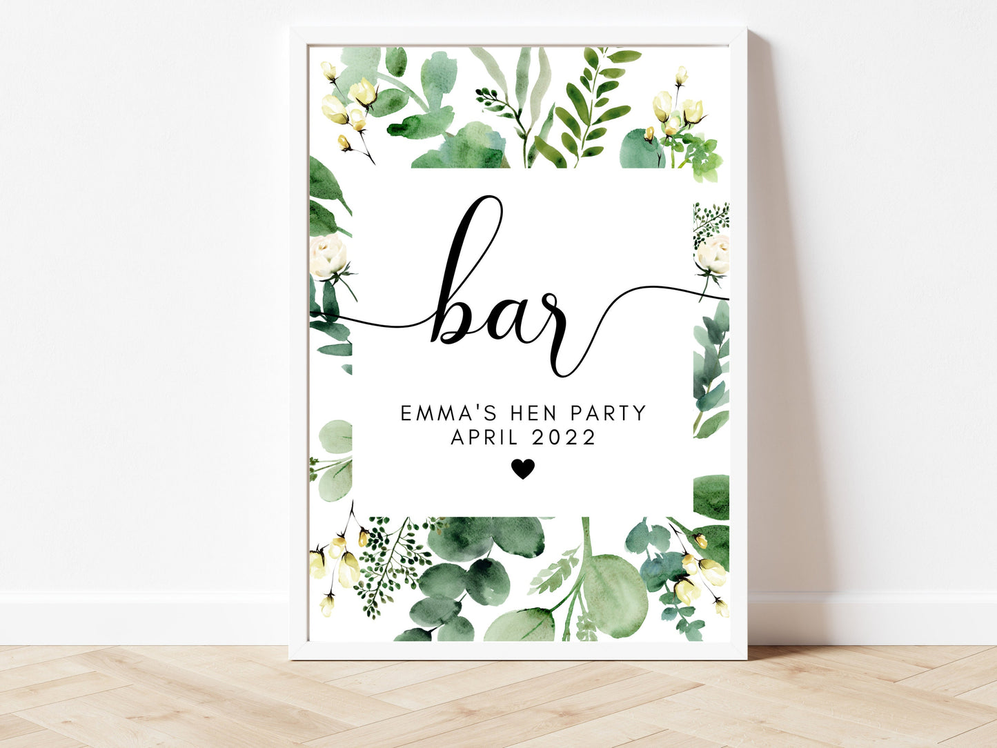 Hen Party Welcome Sign/ Bridal Shower Guest Signage/ Eucalyptus Floral Minimalist Bachelorette Bridal Party Print/ Greenery Hen Do Decor