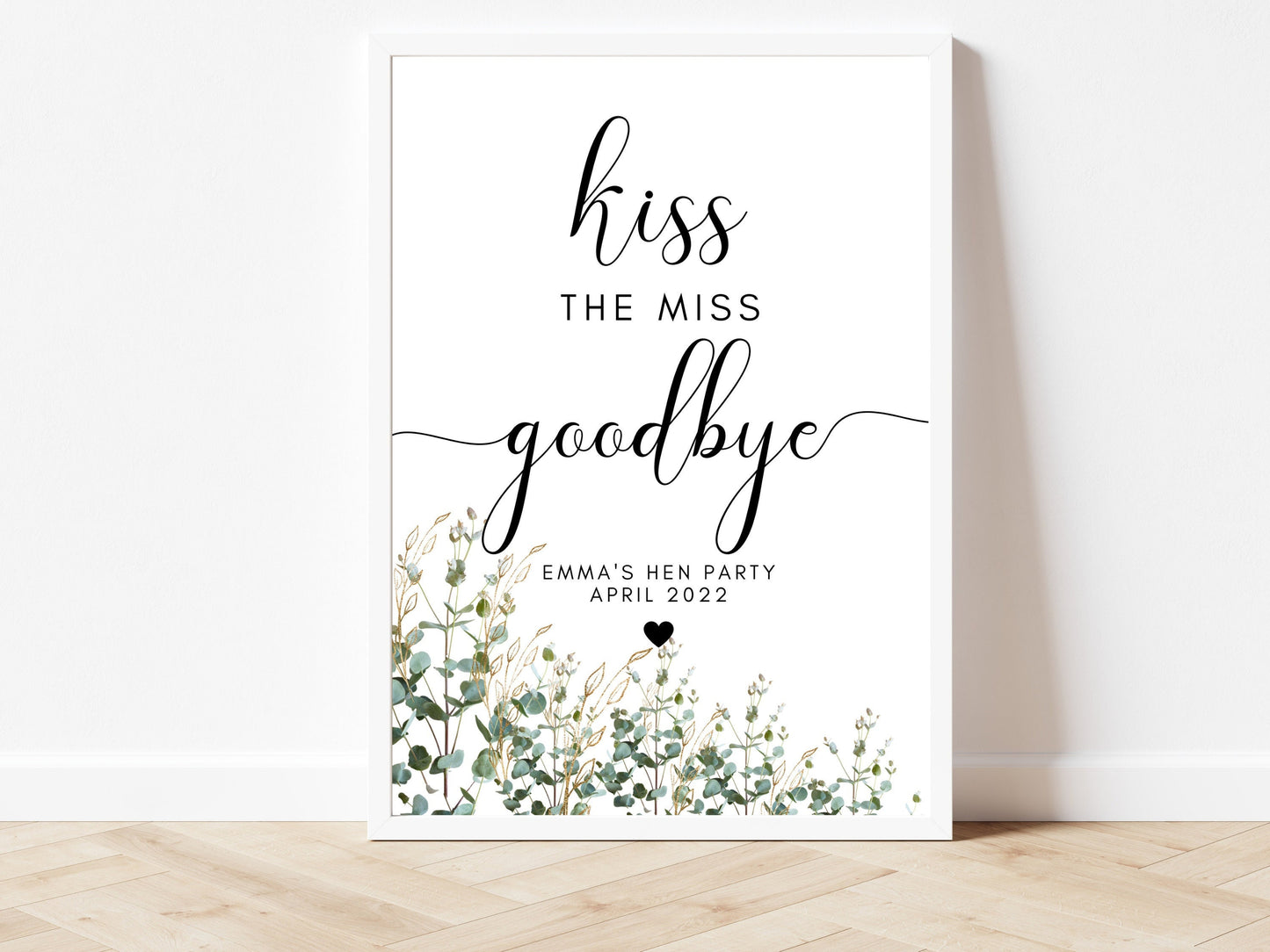 Kiss the Miss Goodbye Print/ Eucalyptus Greenery Cocktail/ Floral Selfie Station/ Bride to Be Party Sign/ Hen Do Decorations