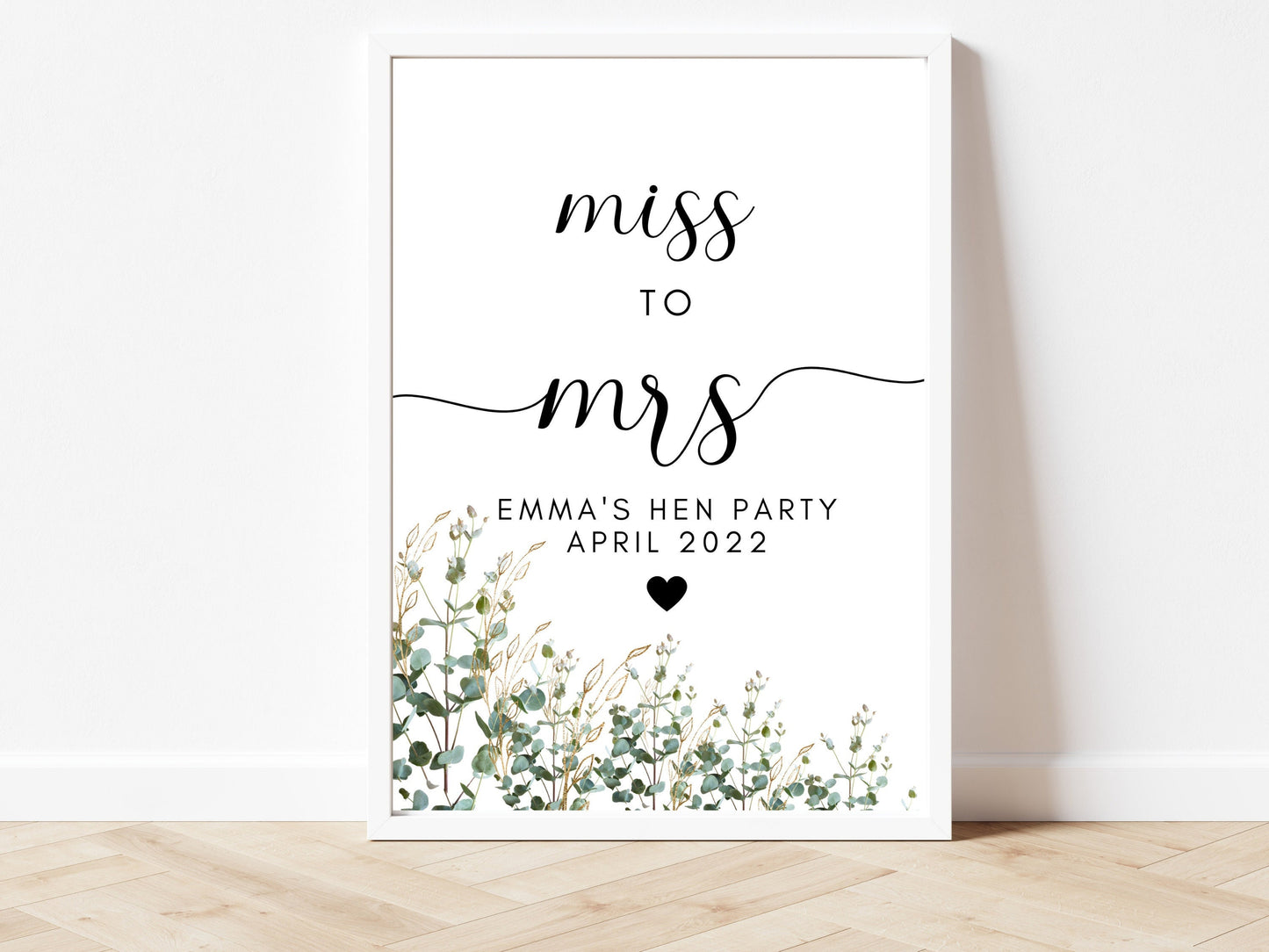 Miss to Mrs Station Print/ Eucalyptus Kiss the Miss Goodbye/ Greenery Cocktail/ Floral Selfie Station/ Bride to Be Party Sign/ Hen Do Decor