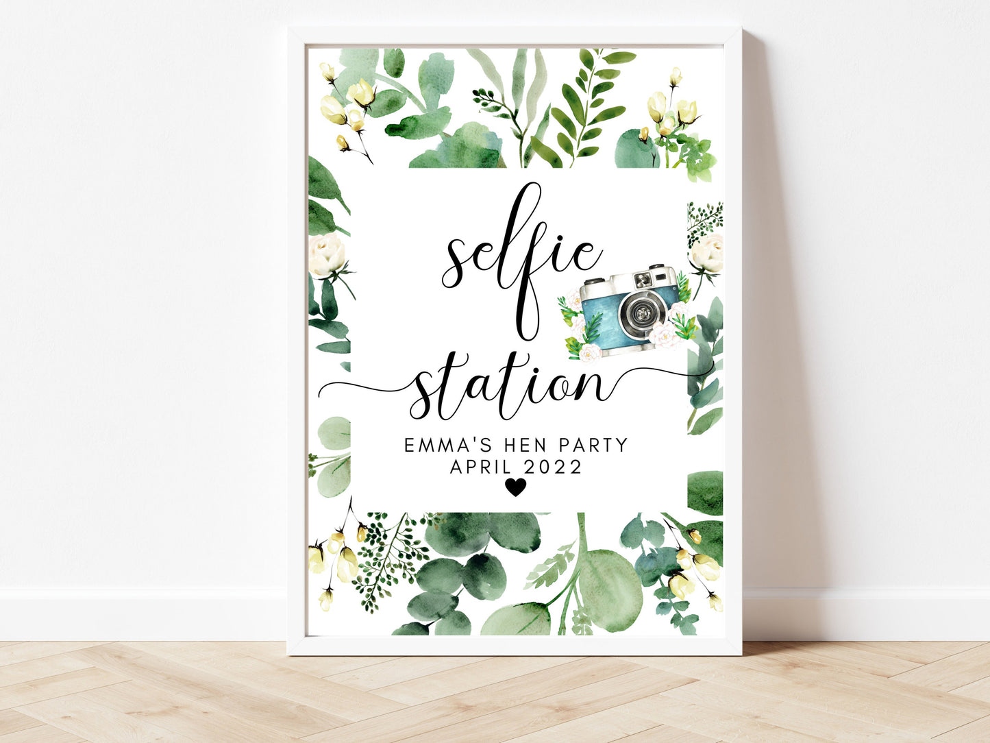 Hen Party Welcome Sign/ Bridal Shower Guest Signage/ Eucalyptus Floral Minimalist Bachelorette Bridal Party Print/ Greenery Hen Do Decor