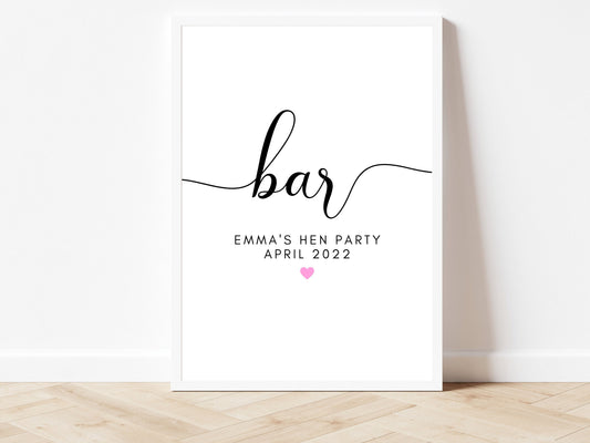 Bar Party Sign/ Simple Bridal Shower Heart Sign / Monochrome Photo Booth Fun Sign/ Bride to Be Party Sign/ Wedding Hen Do Decor