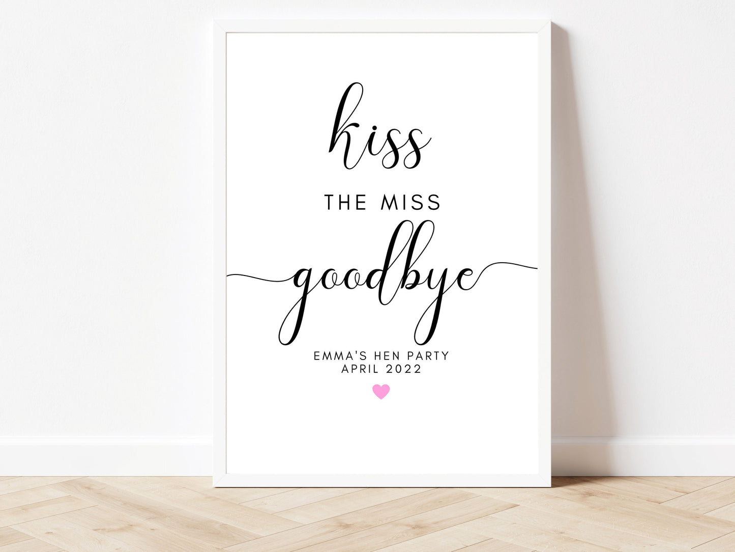 Kiss the Miss Party Sign/ Simple Bridal Shower Heart Sign / Monochrome Photo Booth Fun Sign/ Bride to Be Party Sign/ Wedding Hen Do Decor