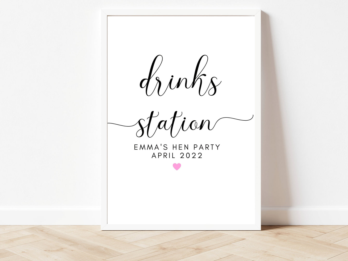 Drinks Station Party Sign/ Simple Bridal Shower Heart Sign / Monochrome Photo Booth Fun Sign/ Bride to Be Party Sign/ Wedding Hen Do Decor