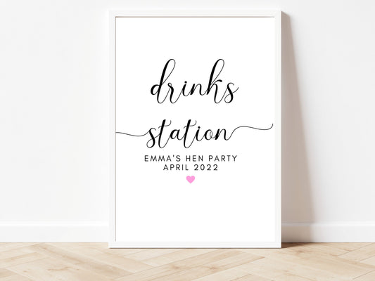 Personalised Birthday Drinks Station Party Sign/ Simple Happy Birthday Party Decorations Heart/ Monochrome Photo Booth Fun Party Sign Decor