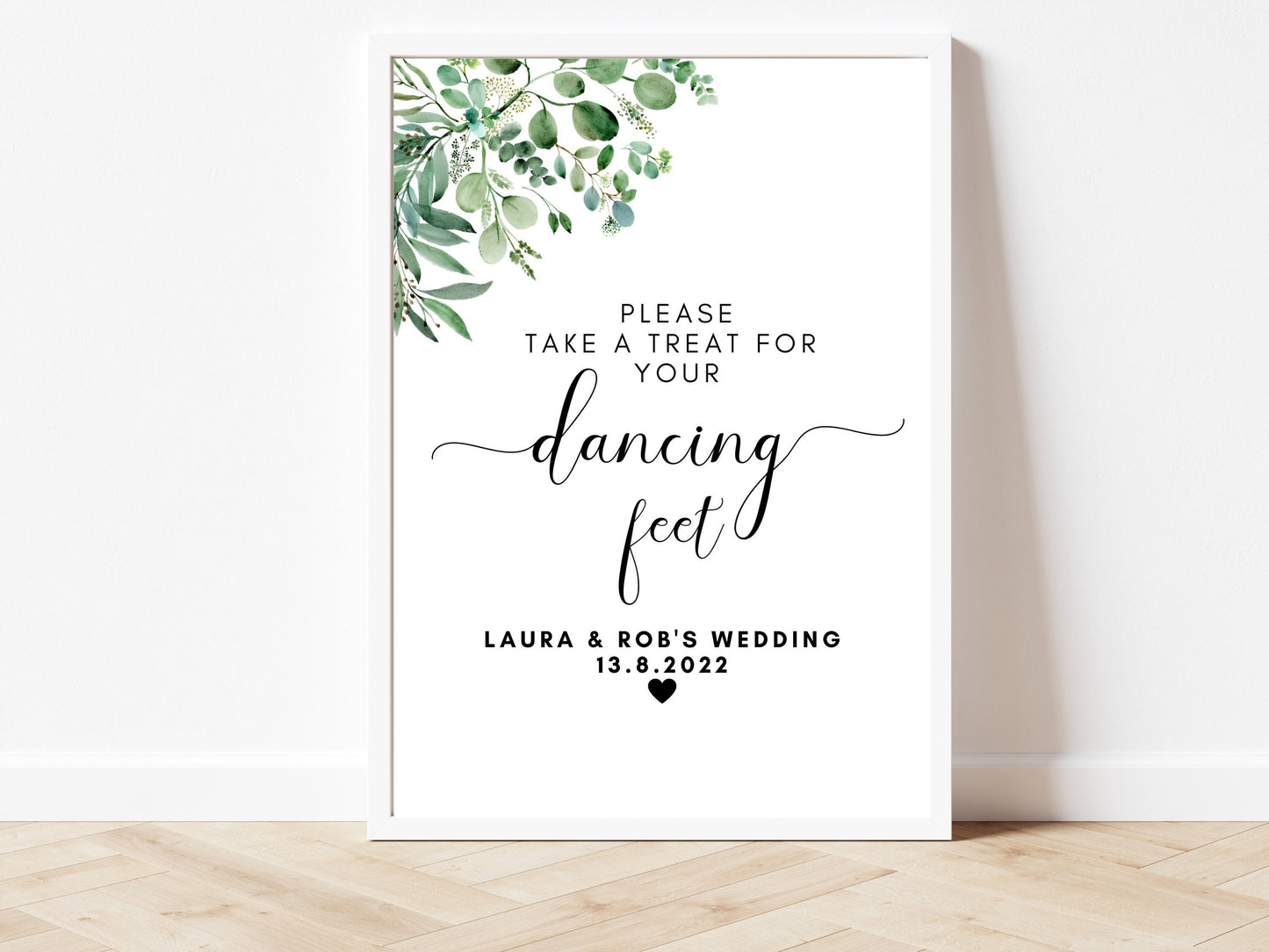 A Little Treat for Your Dancing Feet Sign/ Wedding Reception Dance Floor Poster/ Eucalyptus Floral Greenery Party/ Simple Modern Print/ AK1