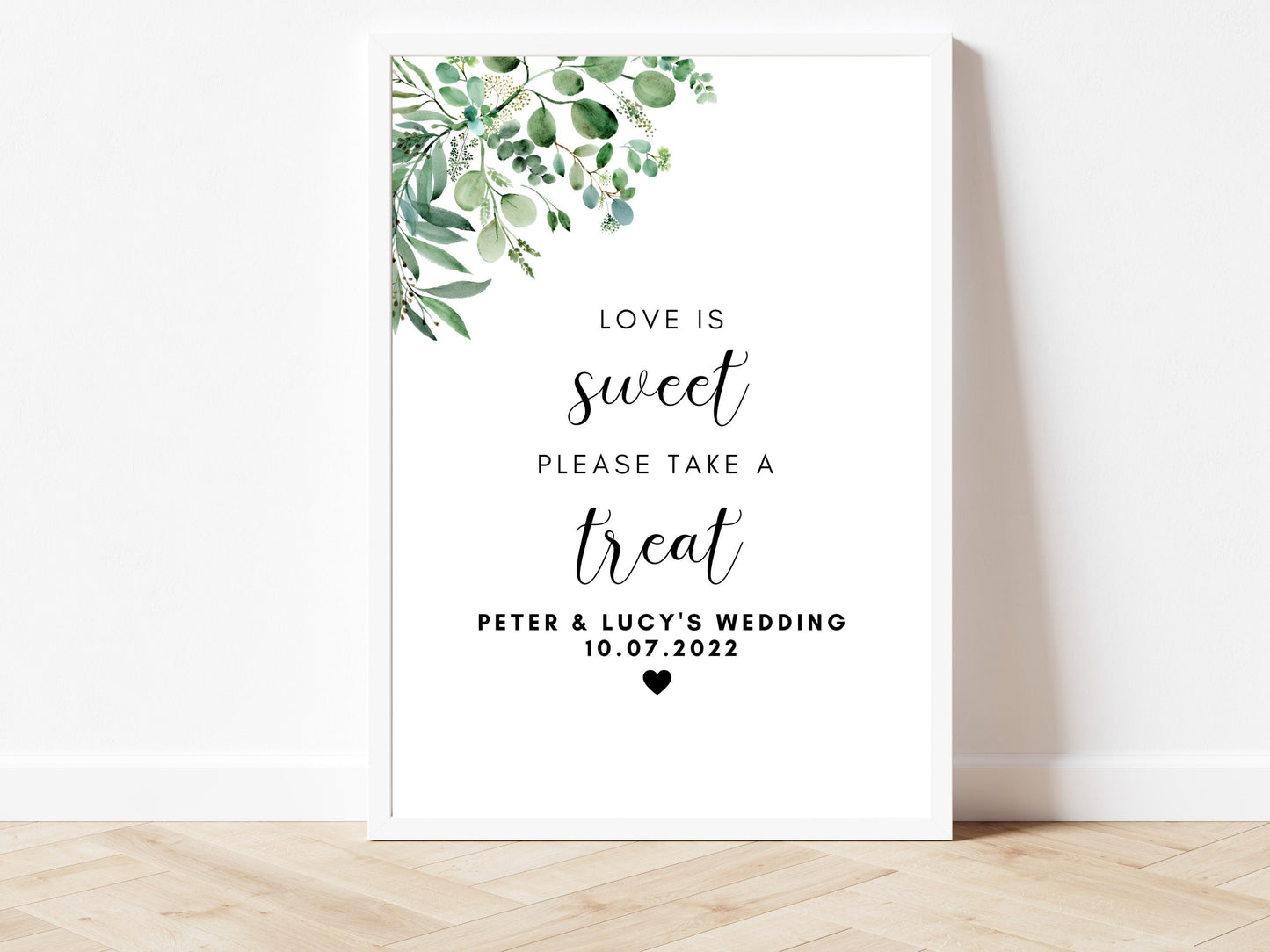 Love is Sweet Please Take a Treat Sign/ Wedding Reception Print/ Eucalyptus Greenery Floral Poster/ Floral Modern Minimalist Party Sign/ AK1