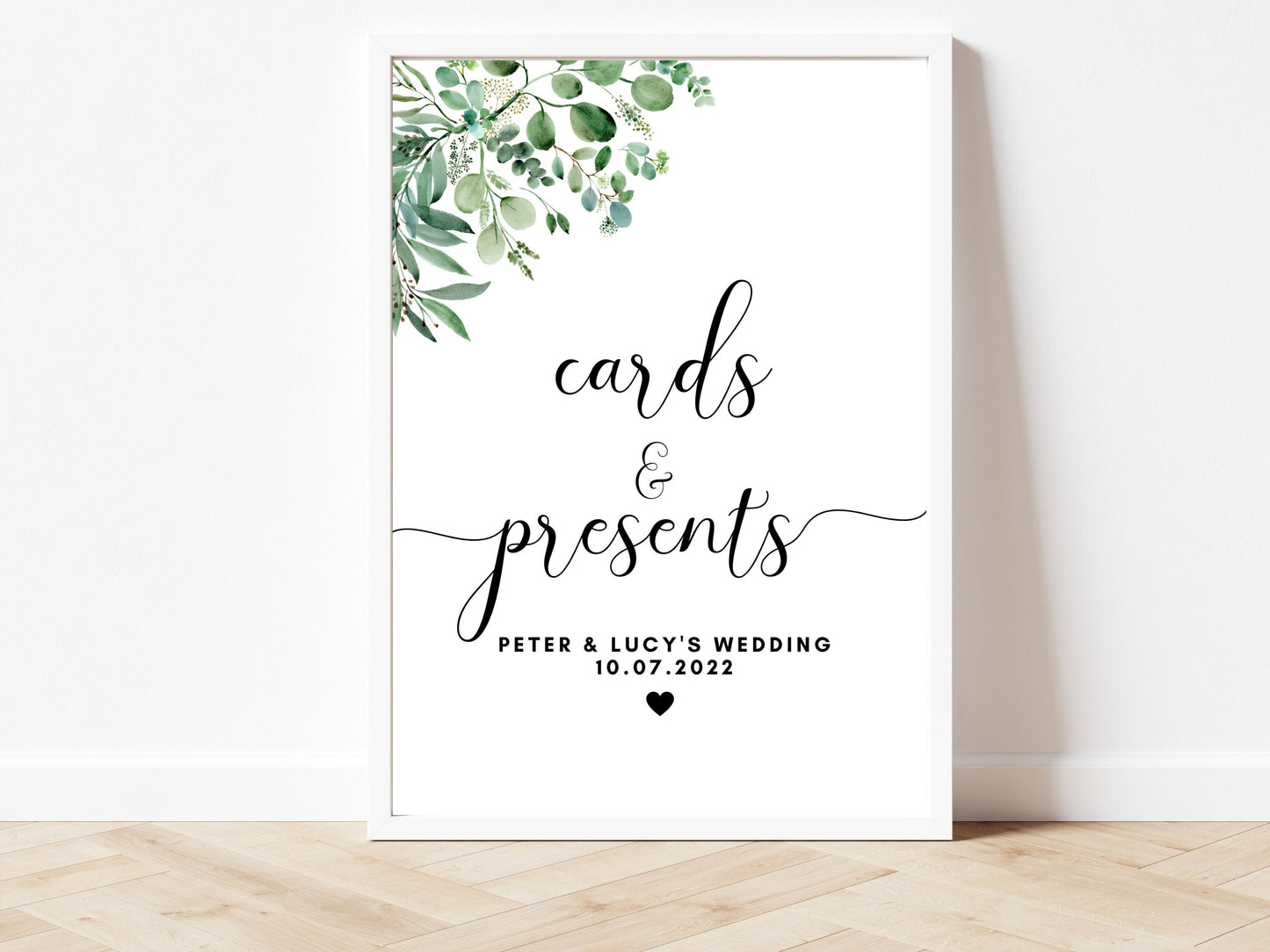 Cards and Presents Sign/ Personalised Wedding Gifts Poster/ Please Leave Your Gifts Here Print/ Eucalyptus Floral Greenery Party Sign