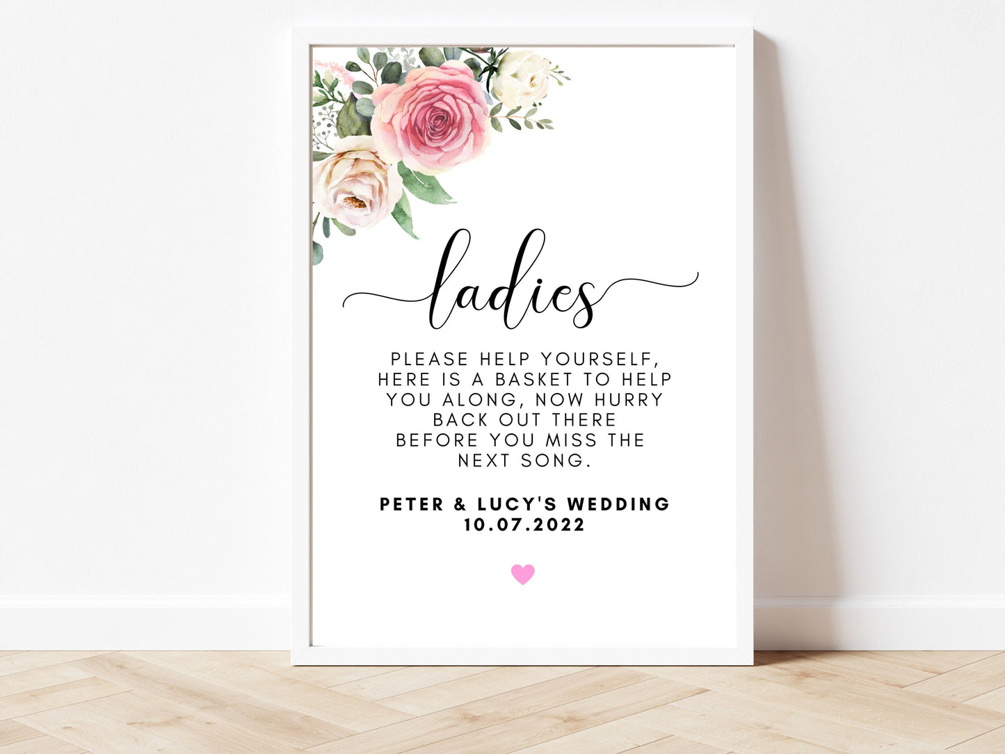 Wedding Ladies Bathroom Sign/ Bathroom Sign/ Wedding Bathroom Basket Sign/ Reception Party Station Sign/ Eucalyptus/ Floral Greenery Sign