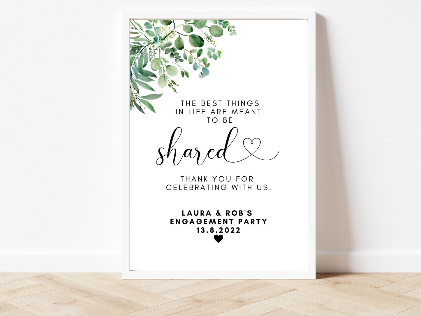 Engagement Party Welcome Sign/ Personalised Lets Celebrate Poster/ Eucalyptus Newly Engaged Couple Print/ Floral Greenery Minimalist/ AK1