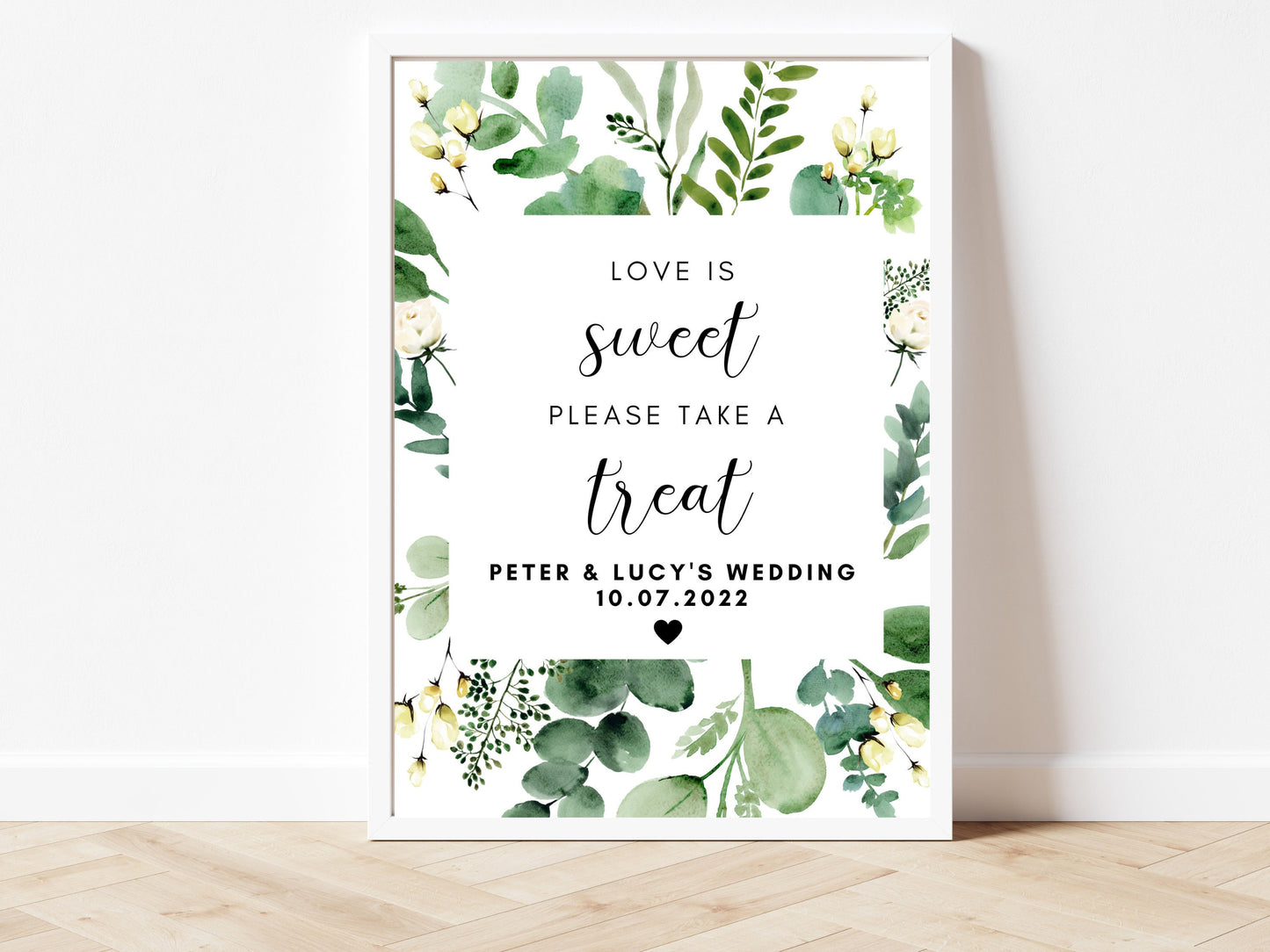 Love is Sweet Please Take a Treat Sign/ Wedding Reception Venue Guest Signage/ Eucalyptus Floral Greenery Wedding Print Party Poster