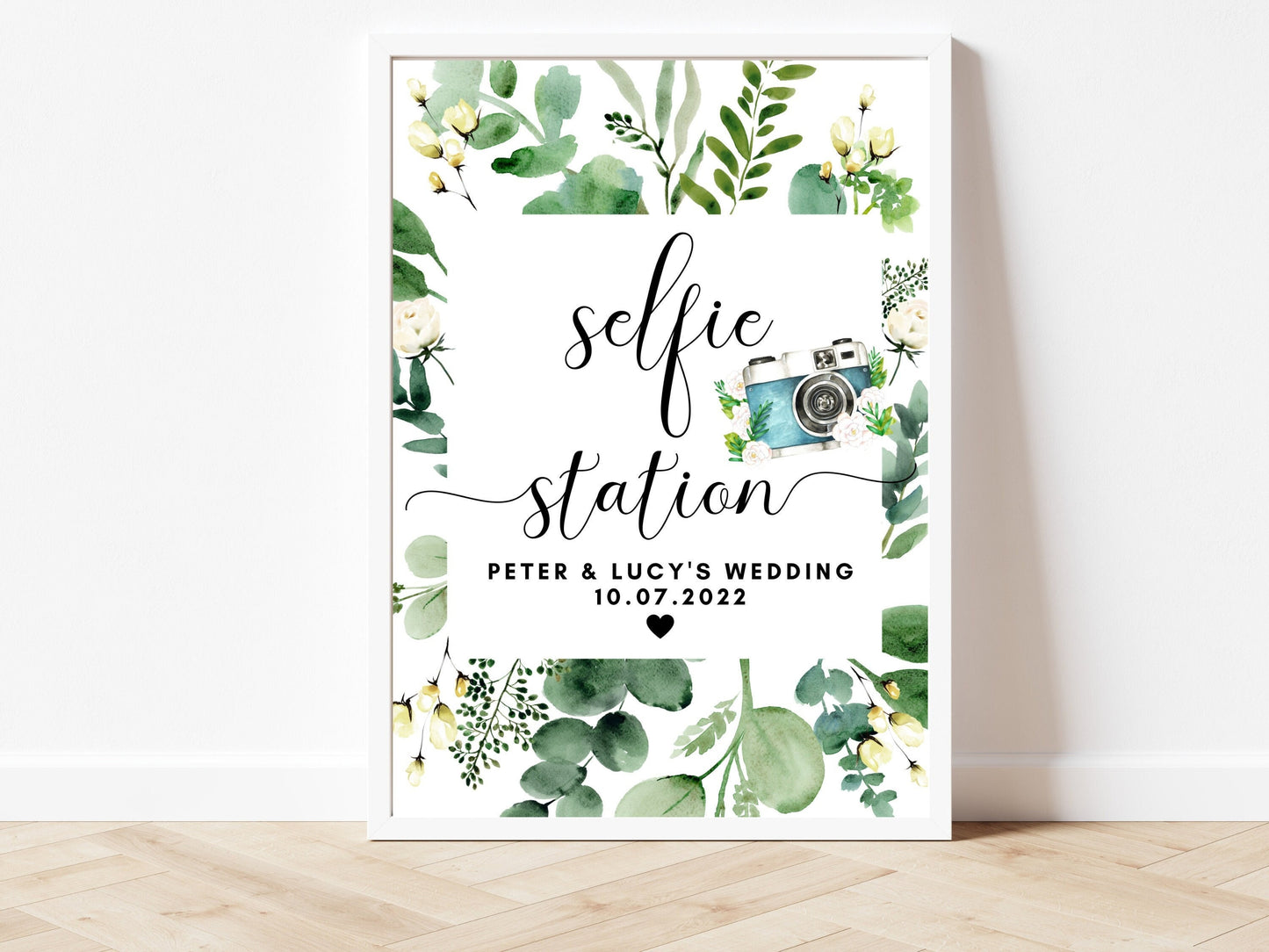 Wedding Selfie Station Sign/ Wedding Reception Poster/ Greenery Floral Eucalyptus Social Media Photography/ Minimalist Simple Print/ AK3