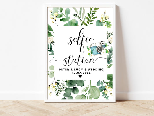 Wedding Selfie Station Sign/ Wedding Reception Poster/ Greenery Floral Eucalyptus Social Media Photography/ Minimalist Simple Print/ AK3