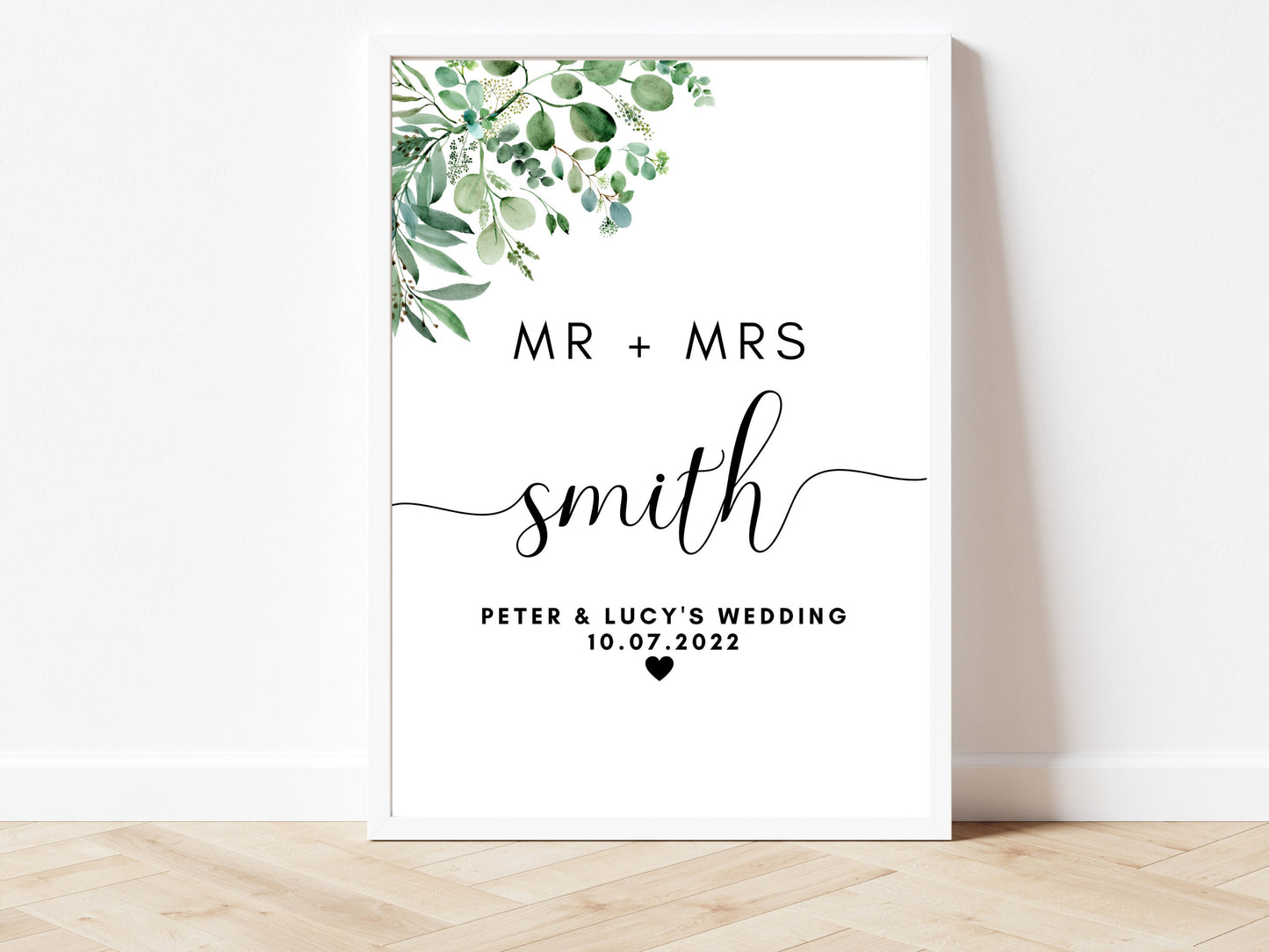 Wedding Welcome Sign/ Personalised Greenery Eucalyptus Reception Print/ Modern Simple Minimalist Guest Poster/ Wedding Party Decor/ AK1