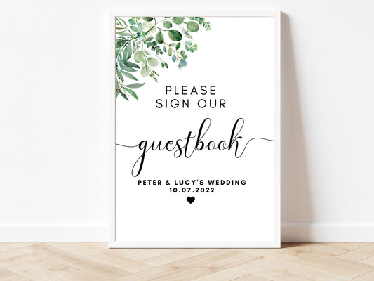 Please Sign our Guest Book Print/ Personalised Wedding Guestbook Sign/ Eucalyptus Welcome Party Poster/ Greenery Floral Minimalist/ AK1