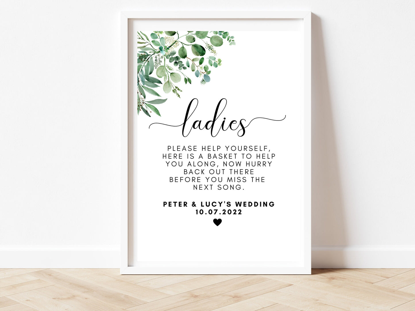 Wedding Ladies Bathroom Sign/ Floral Greenery Modern Sophisticated Print/ Eucalyptus Poster/ Simple Minimalist Evening Reception Party/ AK1