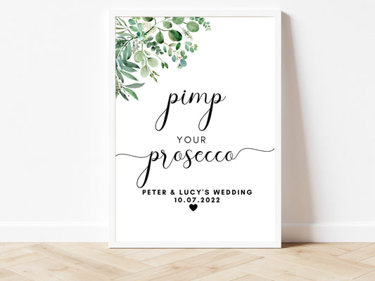 Pimp Your Prosecco Sign/ Personalised Birthday Cocktail Mocktail Alcohol Bar Drinks Station Print/ Eucalyptus Floral Greenery Party/ AK1