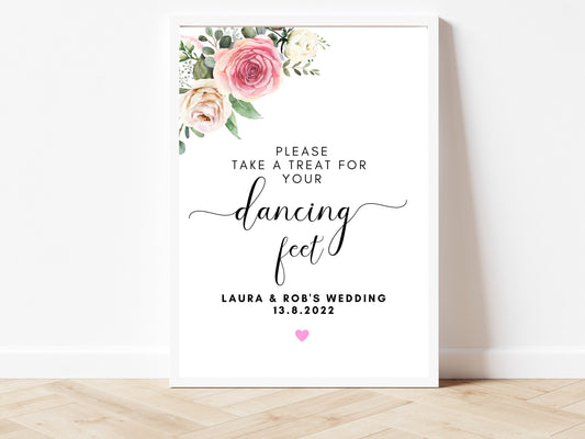 A Little Treat for Your Dancing Feet Sign/ Wedding day Signs/ Wedding Reception Signs/ Eucalyptus Wedding Sign/ Floral Greenery Party Sign