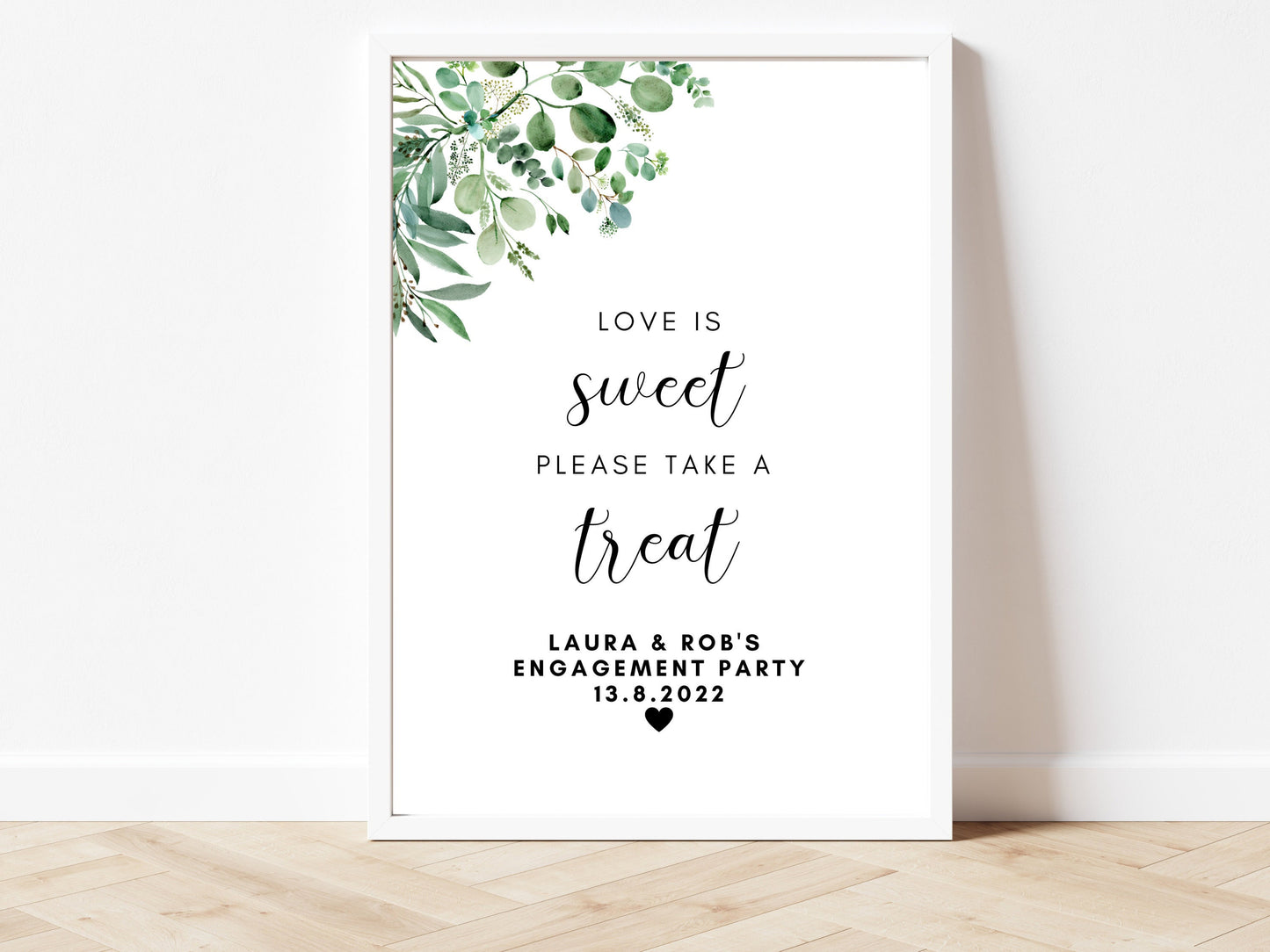 Selfie Station Sign/ Personalised Engagement Party Social Media Lets Celebrate Poster/ Floral Modern Eucalyptus New Engaged Couple/ AK1