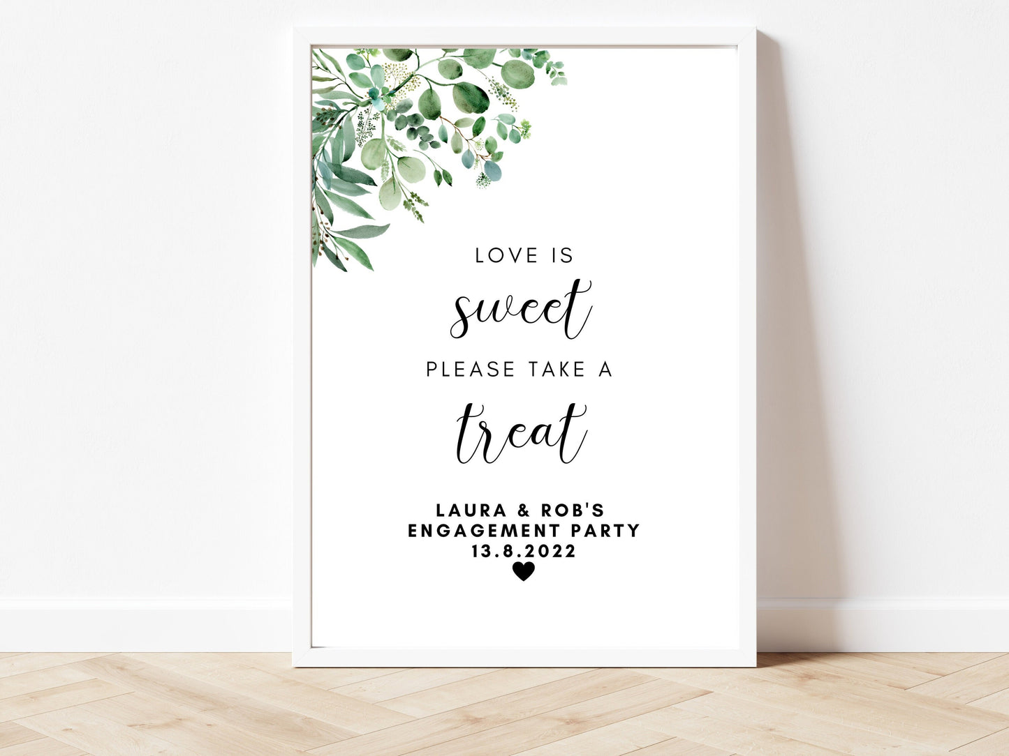 Ladies Bathroom Sign/ Personalised Engagement Party Bathroom Poster/ Newly Engaged Couple Decor/ Eucalyptus Floral Greenery Minimalist/ AK1