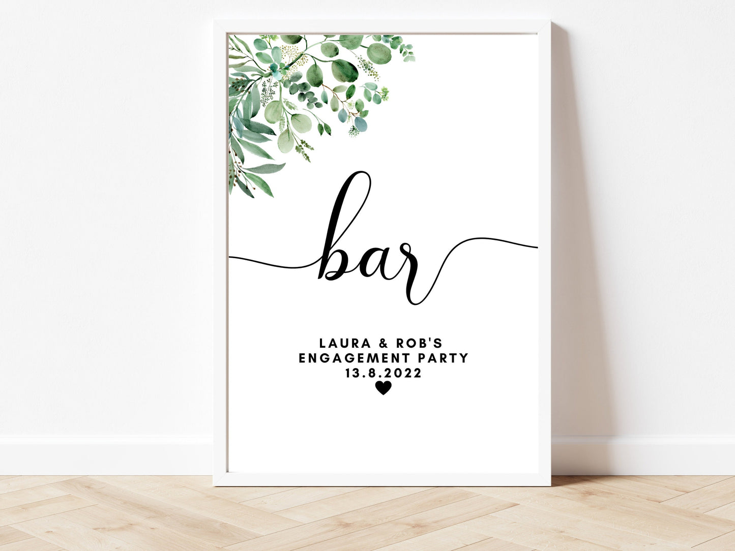 Bar Sign/ Personalised Engagement Party Celebration Drinks/ Lets Celebrate/ Eucalyptus Floral Greenery Cocktail Mocktail Alcohol Poster/ AK1