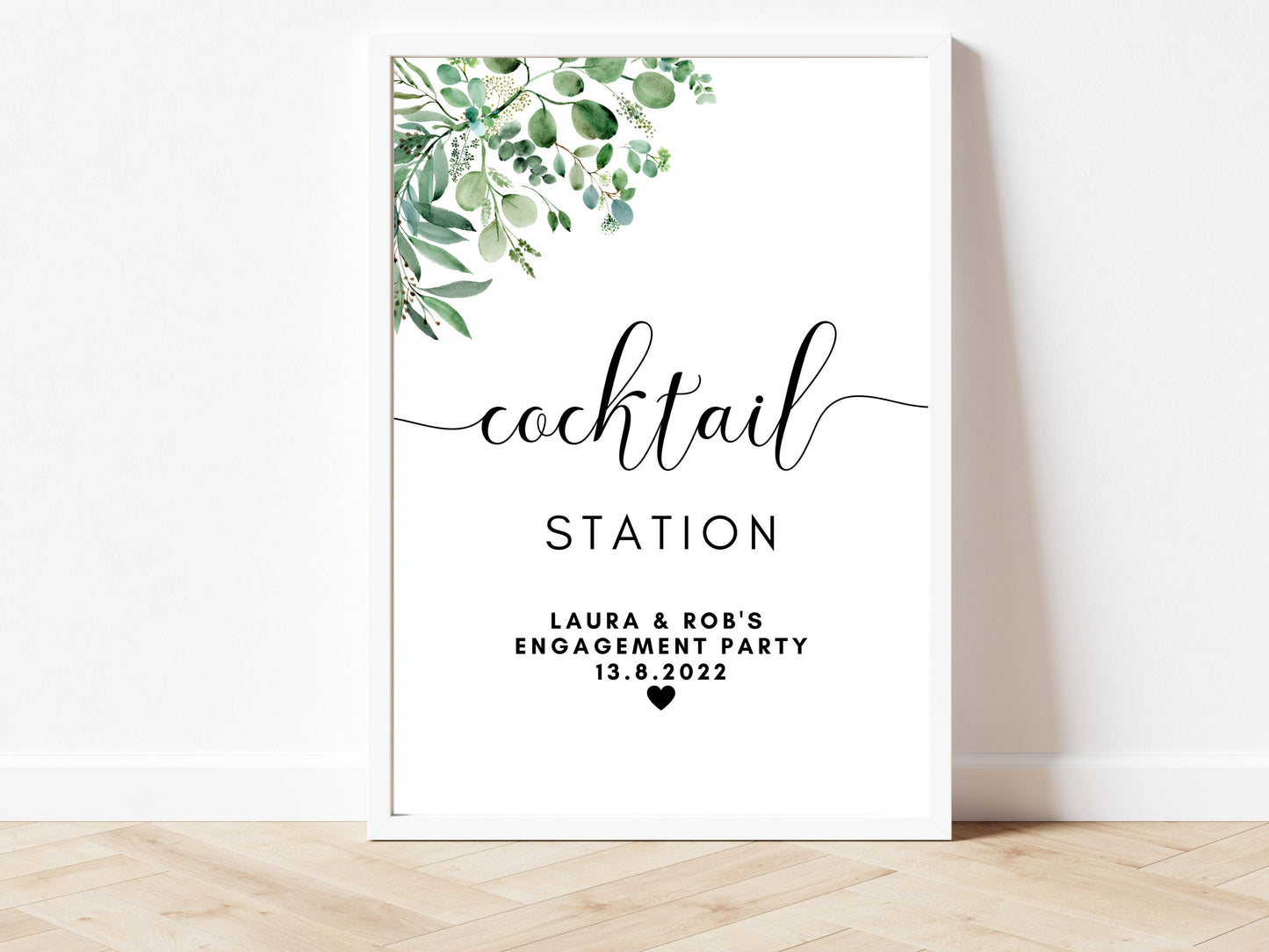 Drinks Sign/ Personalised Engagement Party Bar Cocktail Mocktail Poster/ Eucalyptus Floral Greenery Modern Simple Minimalist Decor/ AK1