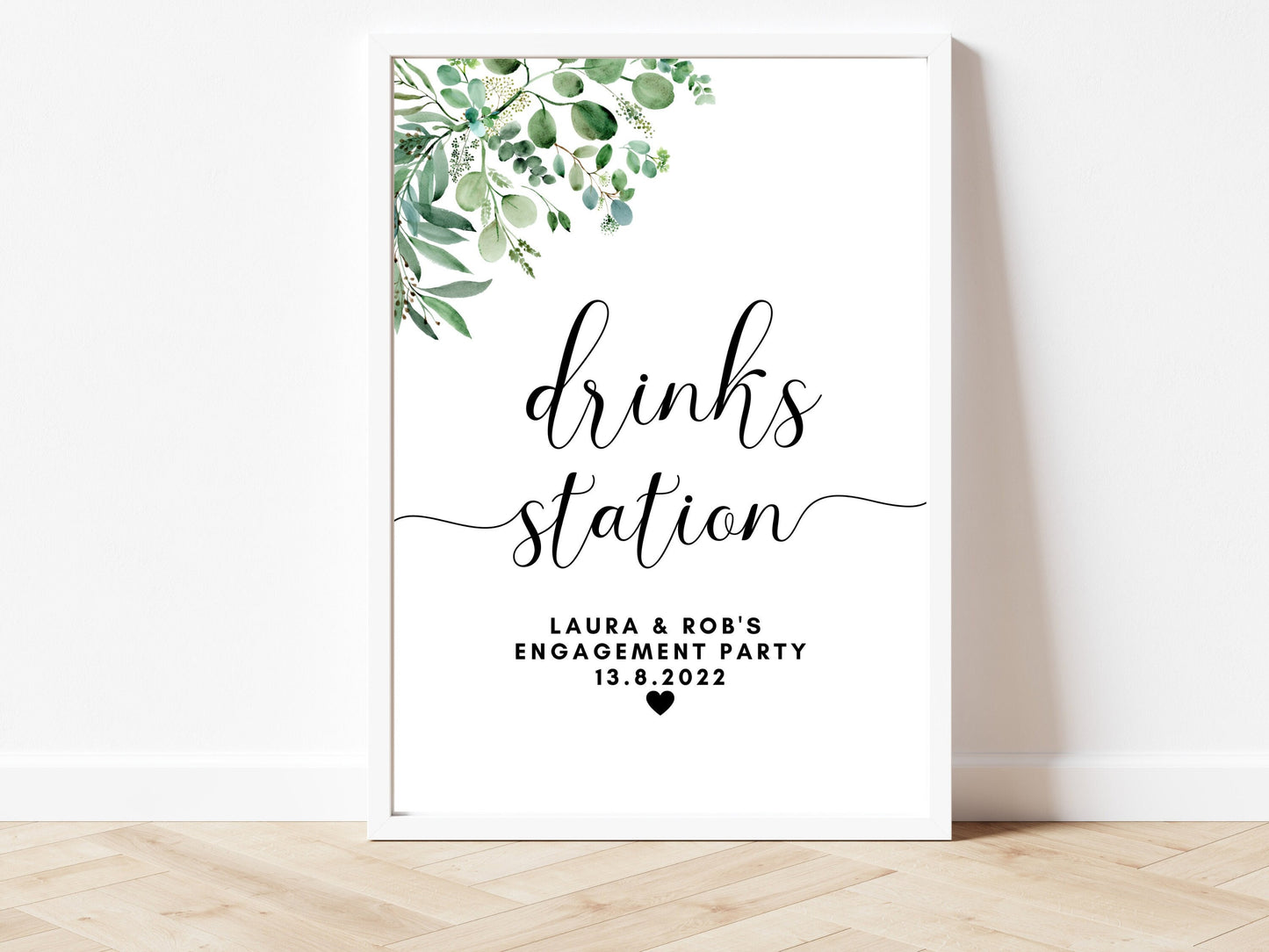 Drinks Sign/ Personalised Engagement Party Bar Cocktail Mocktail Poster/ Eucalyptus Floral Greenery Modern Simple Minimalist Decor/ AK1