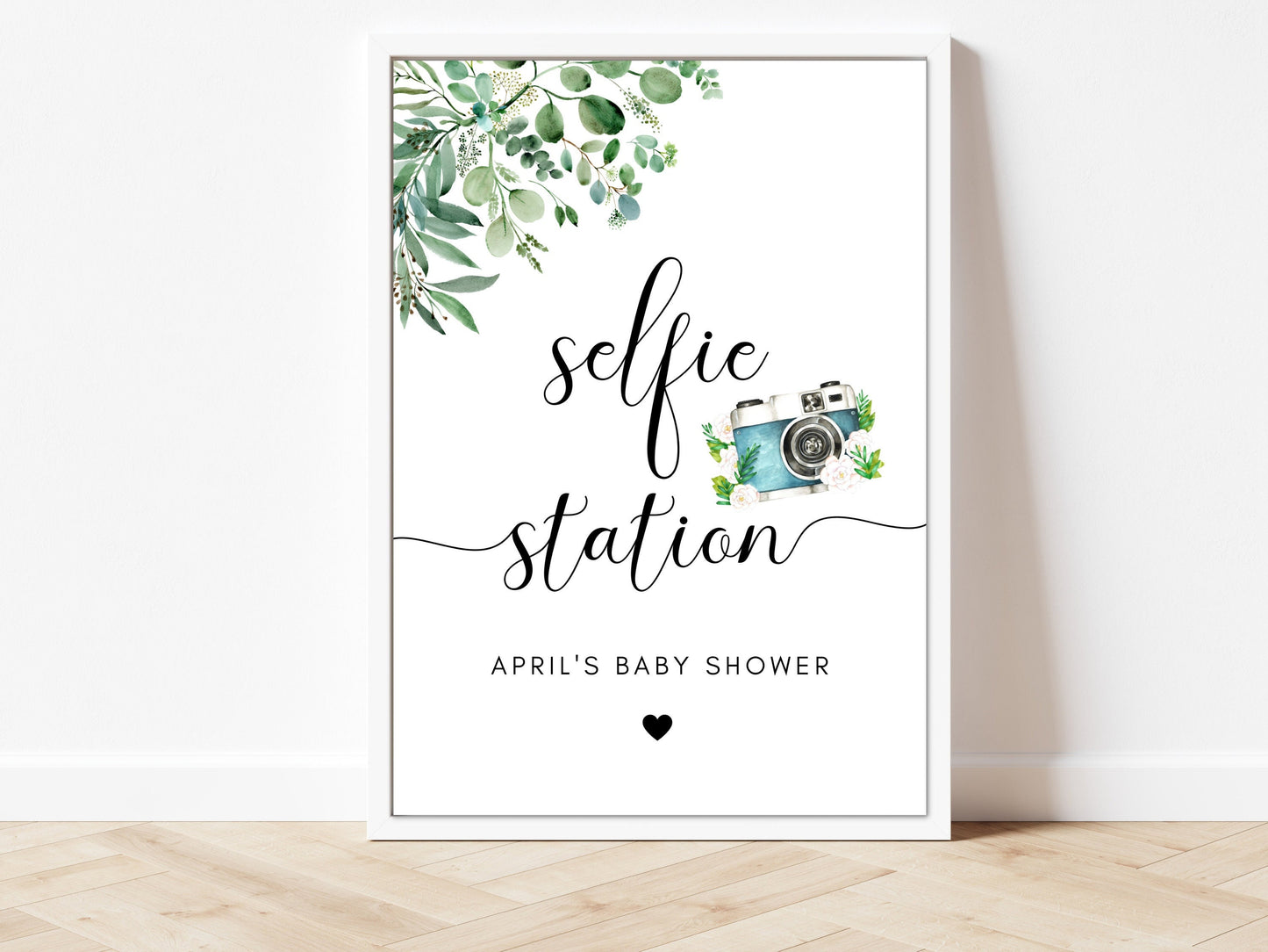 Selfie Station Sign/ Personalised Baby Shower Floral Greenery Photo Booth/ Eucalyptus Gender Reveal Party Photography Sign/ Mummy to Be/ AK1