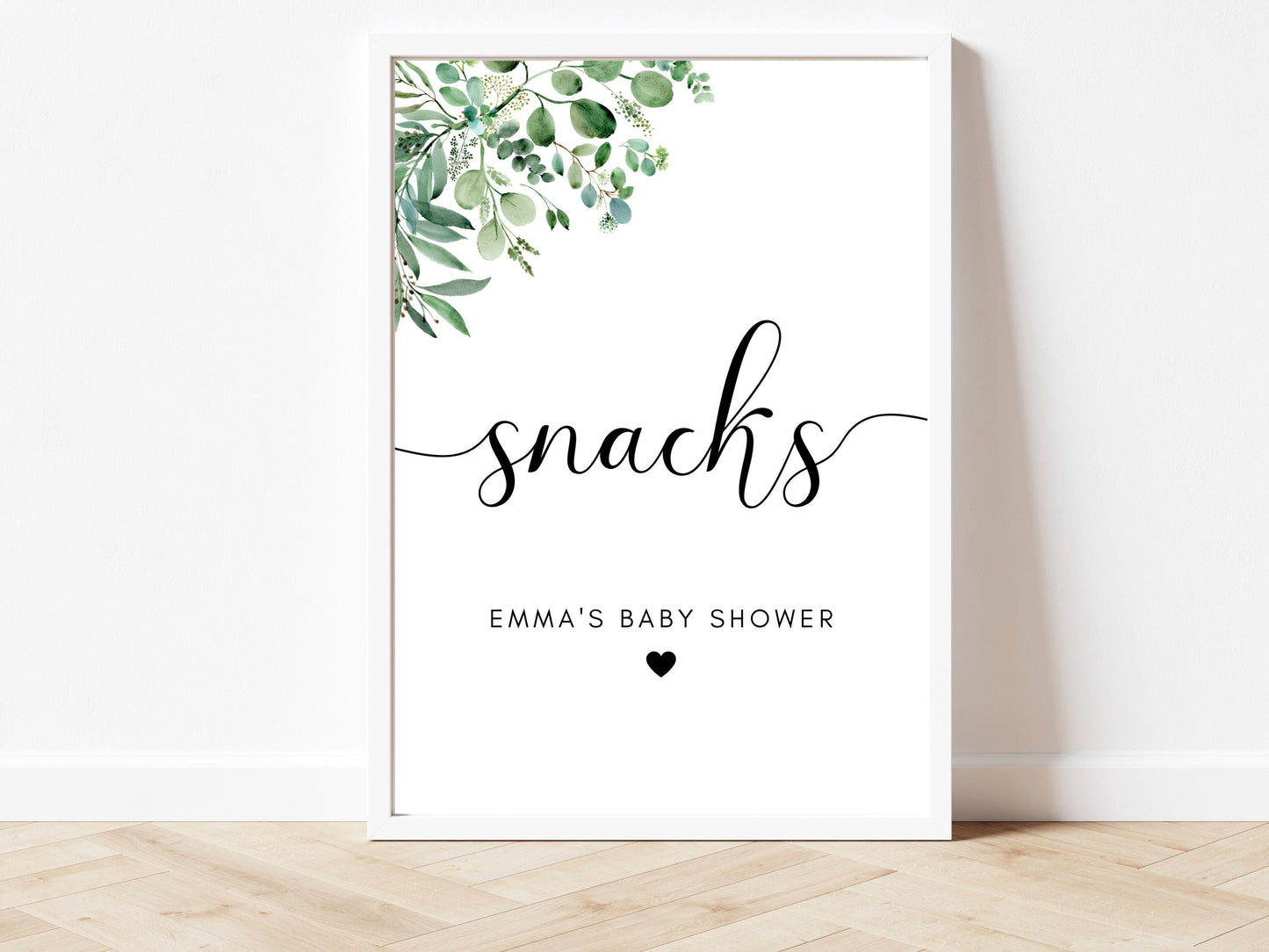 Snacks Sign/ Personalised Birthday Party Print/ Eucalyptus Floral Greenery Snacks and Treats Poster/ Modern Minimalist Simple/ AK1