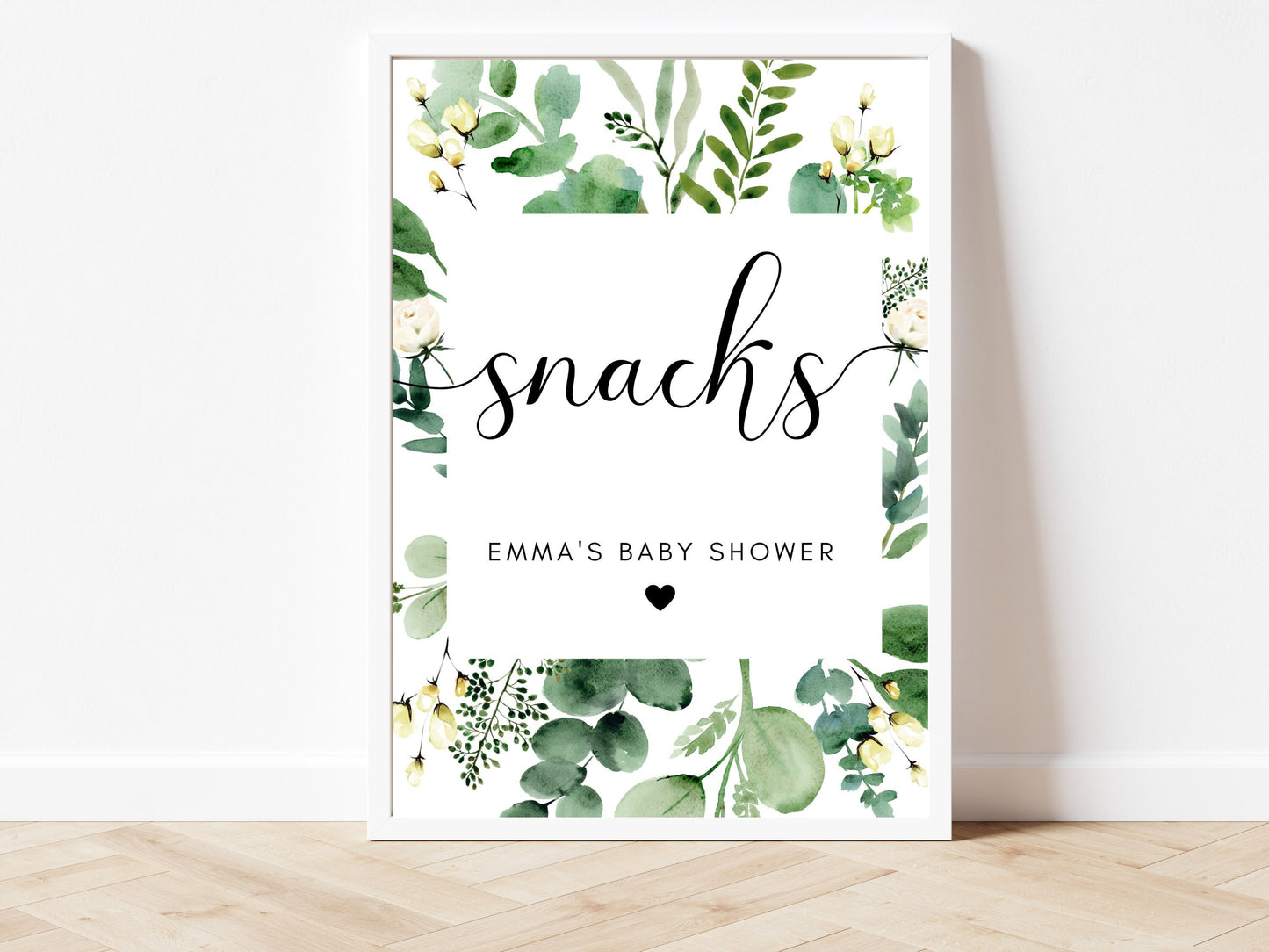 Baby Shower Party Snacks Sign/ Floral Greenery Sign for Party Sweets and Treats/ Eucalyptus Poster/ Boho Gender Reveal Sweet Print/ AK3