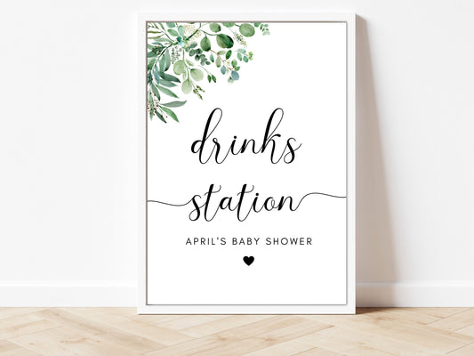 Drinks Station Sign/ Personalised Baby Shower Floral Greenery Mocktail/ Eucalyptus Party Sign for Drinks/ Gender Reveal/ Mummy to Be/ AK1