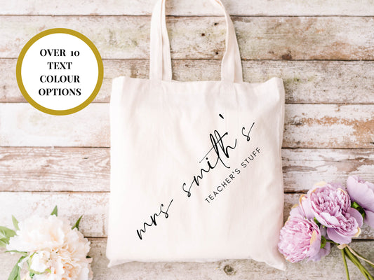 Personalised Miss/ Mrs Teacher Thank You Tote Bag/ Teacher Gift/ Custom Thanks Teacher Gift Tote/Any Name Natural Cotton Weekend Shopper Bag