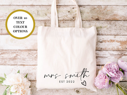 Personalised Mrs Tote Bag/ Wedding Party Gift/ Bridal Party Weekend Shopper/ Bridal Shower Party Bag/ Hen Party Bag/ Future Mrs Tote Bag