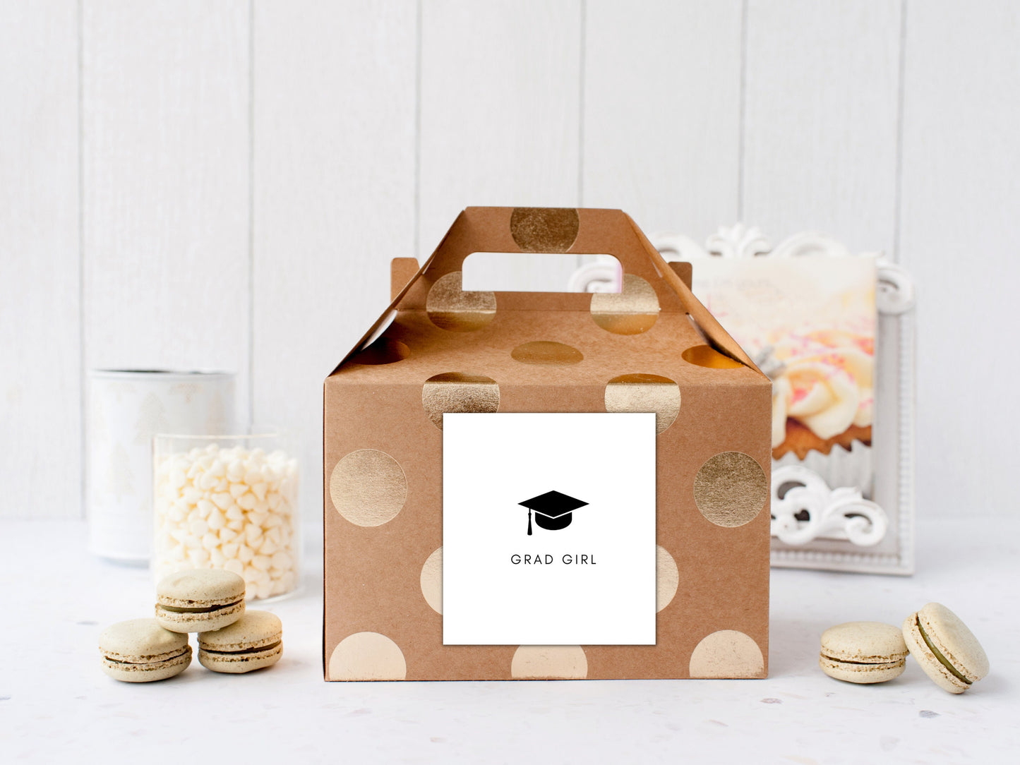 Grad Girl Sticker/ End of Year Graduation Label/ University Sticker/ Graduation Gift Bag Sticker/ Graduation Gift Box Label/ Candle Favours