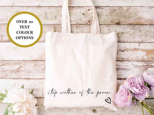 Step Mother of the Groom Tote Bag/ Bridal Party Gift/ Weekend Shopper Bag/ Bridal Shower/Hen Party/ Step Mother of the Groom Gift for Her