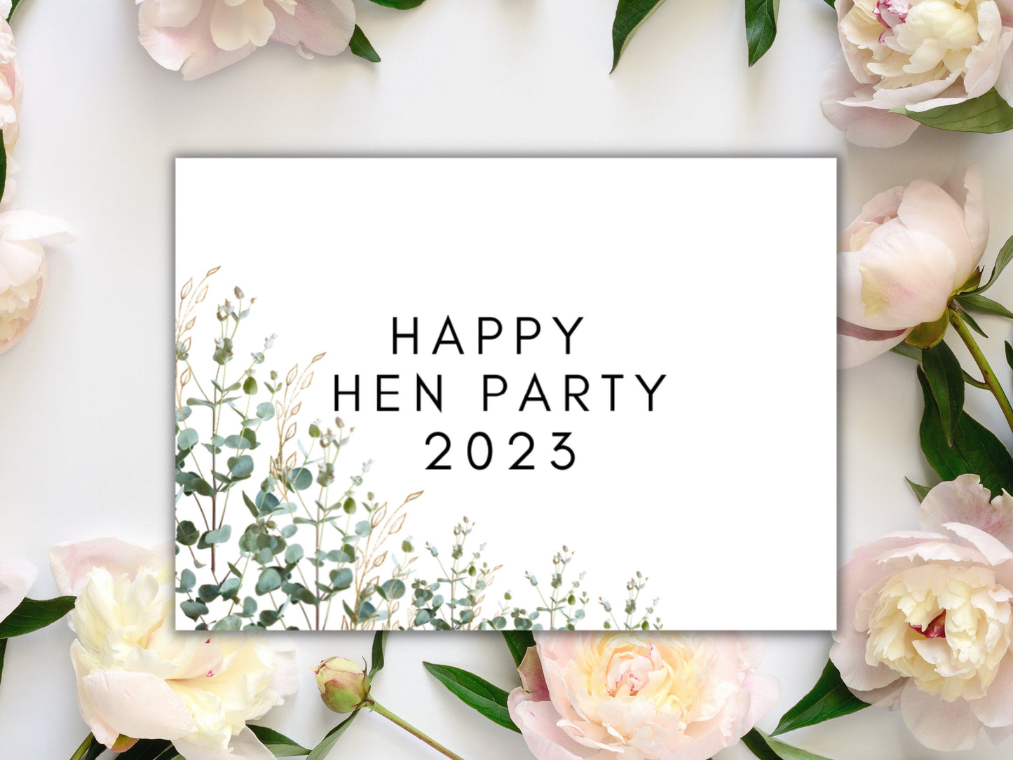 Personalised Happy Hen Party Mini Prosecco Bottle Label/ Hen Party/ Bride Squad Decor/ Floral Eucalyptus Bridal Shower Wine/ Champagne/ A11